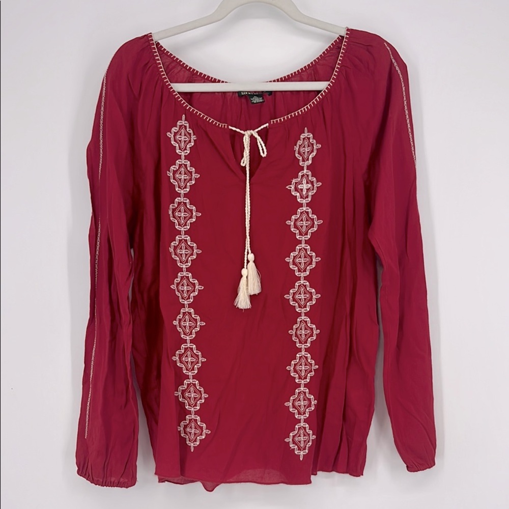 Women's Red Embroidered Boho Top